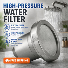 Filtered Shower Head High Pressure Water Softener Brushed Steel Clean Filter NEW