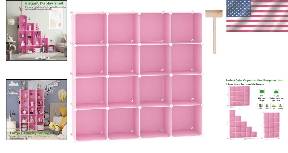 Modern 16-Cube Plastic Storage Organizer - Customizable Cherry Blossom Pink - Image 2 of 4