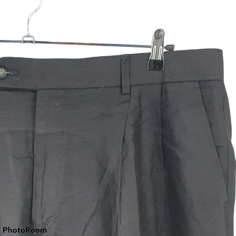 Pronto Uomo 短裤男式 42 Chino 百慕大亚麻混纺打褶前休闲黑色 — 第 3/4 张图片