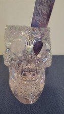 SKULL MAKE UP BRUSH HOLDER RESIN BLACK 7" TALL