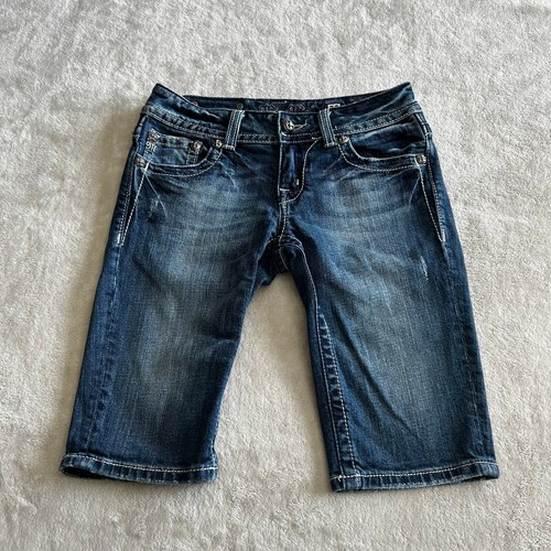 Miss Me Bermuda Jean Shorts Denim Studded Back Pockets Low Rise Size 28 - Picture 2 of 9