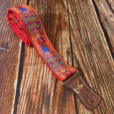 Red Celtic Book Of Kells Guitar Strap by VTAR, with Brown vegan leather