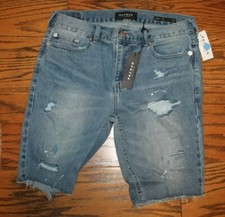 Men's PacSun Medium Indigo Skinny Denim Shorts Paint Splatter Size 30 Style 0024