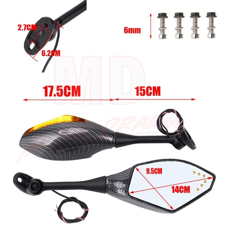 Espejos retrovisores integrados LED de fibra de carbono para Honda CBR 600 1000 F4i RR EE. UU. Foto 2 de 4