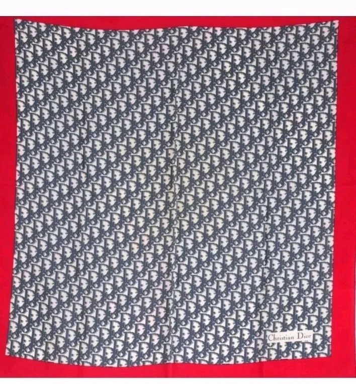 Foulard vintage Dior bleu marine cadre rouge