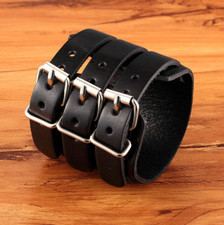 Genuine Leather Bracelet Punk Rock Wide Wrist Belt Wrap Mens Cuff Wristband