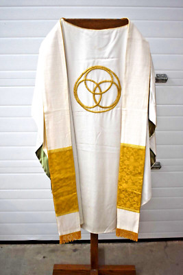 Used Holy Trinity Vestment and Stole, White and Gold Set (#1788) chalice co