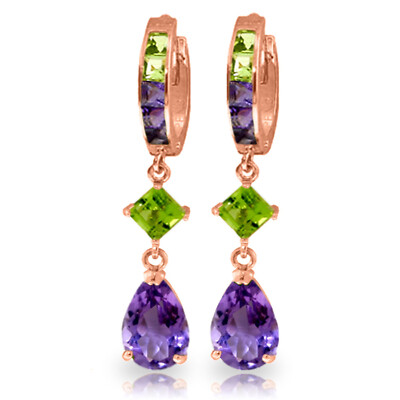 14K. GOLD HUGGIE OHRRING MIT PERIDOTS & AMETHYSTEN
