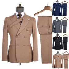 Men's Wedding Groom Formal Suits Double Breasted 2 Pieces Slim Fit with Brooches