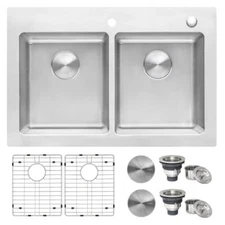 Ruvati 33 x 22 inch Topmount 16 Gauge Double Bowl Kitchen Sink - RVM5150 (2154)