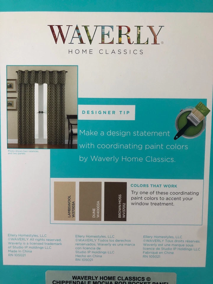 Waverly Brown Lattice Window Curtain Rod Pocket Drapes - Set/ 3 - 42 x 84" NEW - Image 4 of 4