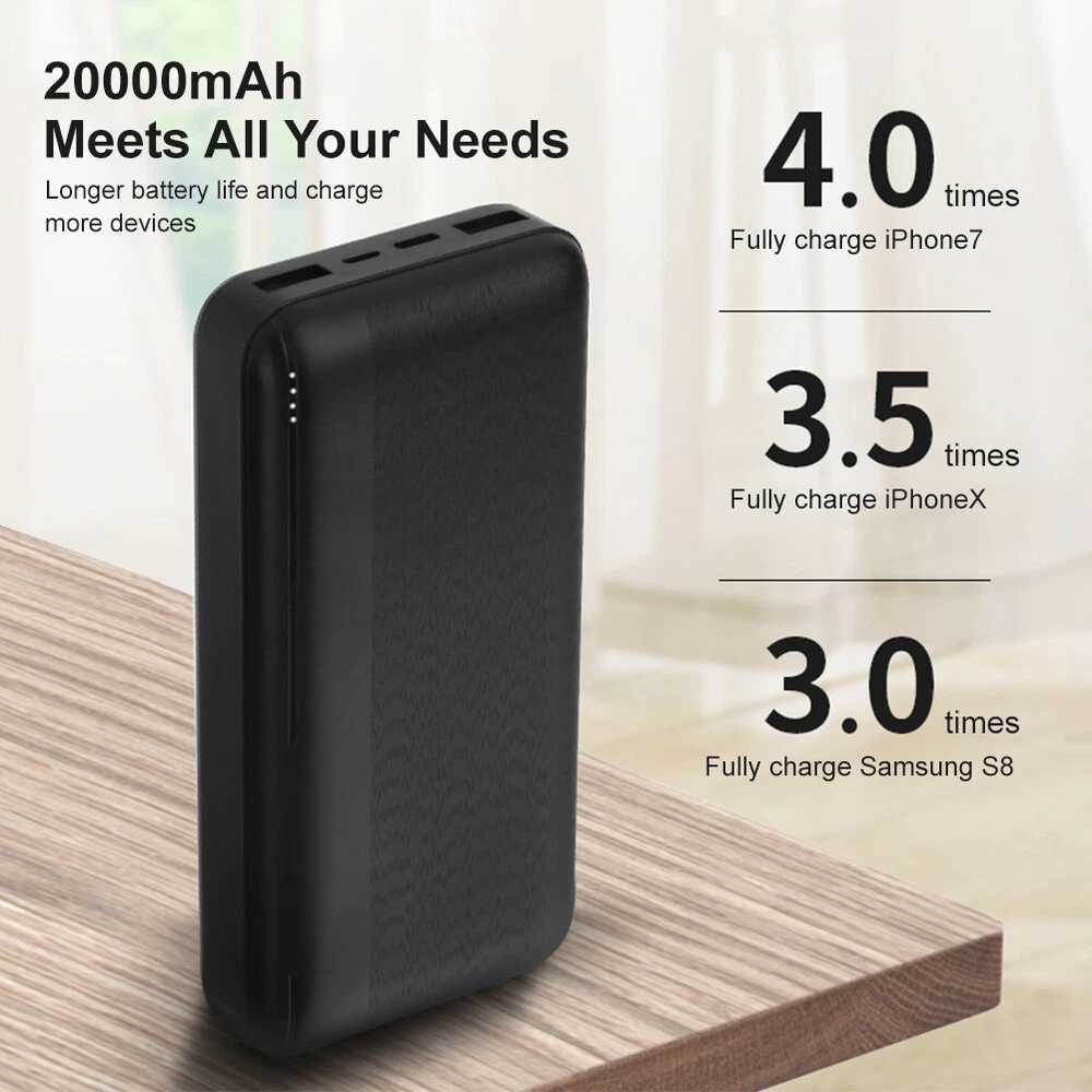 20000mAh Fast Charging Power Bank Portable External Battery Pack 5V 2A  
