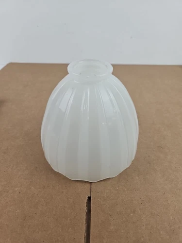VINTAGE MILK GLASS RIBBED LAMP LIGHT SHADE  6" INCH WIDE-2 1/8 FITTER