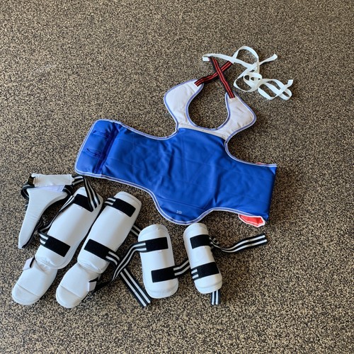 Taekwondo Chest Guard Pads Size 2 Small & Forearm Shin Foot Pads Youth Large