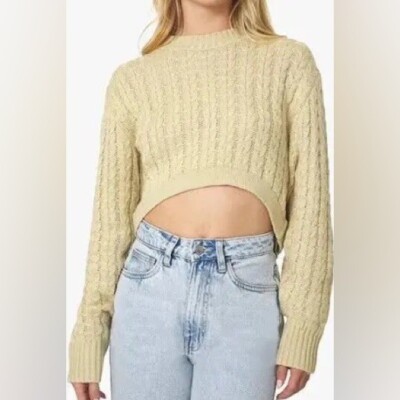 Danielle Bernstein X WeWoreWhat Cable knit Cropped Sweater Desert Women s Medium