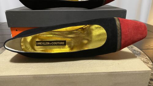 VTG Anne Klein Couture Suede Red & Black Pumps Shoes SZ 8.5N Made In Italy New - Picture 9 of 19