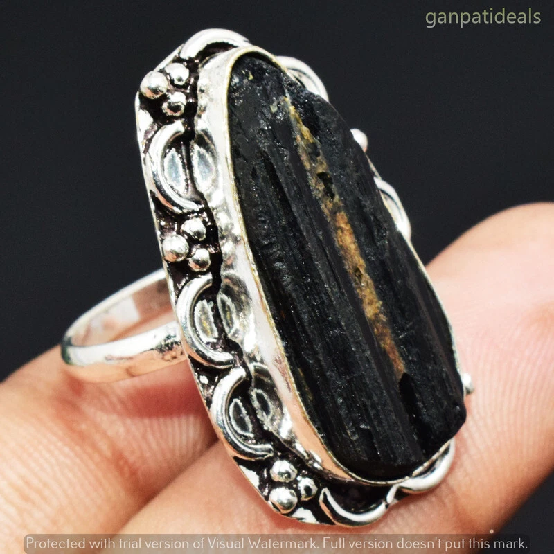 Black Titanium Gemstone Ethnic Handmade Ring Jewelry US Size 7.75