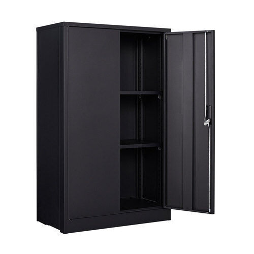 Metal Cabinet Adjustable Shelves Foldable Storage w/ Lock & Door Office School