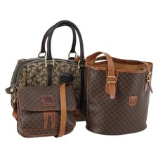 CELINE C Macadam Canvas Shoulder Bag PVC Leather 3 Set Brown Gold Auth 142449