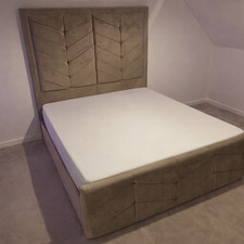 Custom Made Super King Upholstered Bed Frame with Headboard & 4 Storage Drawers