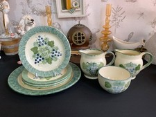 Poole Pottery Vineyard Grape Vine Milk, Sugar & Plates Sponge ware *MULTI*