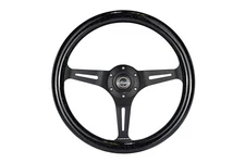 NRG 350mm 1.5" Deep Dish Steering Wheel Black Sparkle Wood Grain Black 3-Spoke