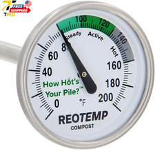 REOTEMP Backyard Compost Thermometer 20 Inch Stem with Digital Composting Guide
