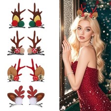 Christmas Hairclips 8 Pcs Antlers Headdress Hairpin Glitter Sequins Bow