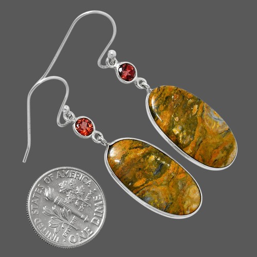 Natural Eclipse & Garnet 925 Sterling Silver Earrings Jewelry E-1002 - Picture 2 of 5