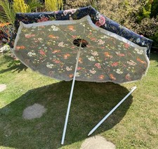 Vtg Floral Blue Table Parasol with Tassels William Morris Style Caravan Camping 