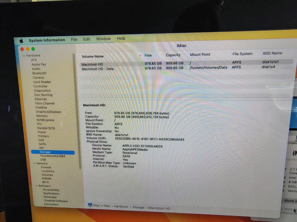 Apple iMac A1418 Quad Core i5 2.7GHz 8GB RAM 1TB HDD Ventura OS Keyboard & Mouse - Image 3 of 4