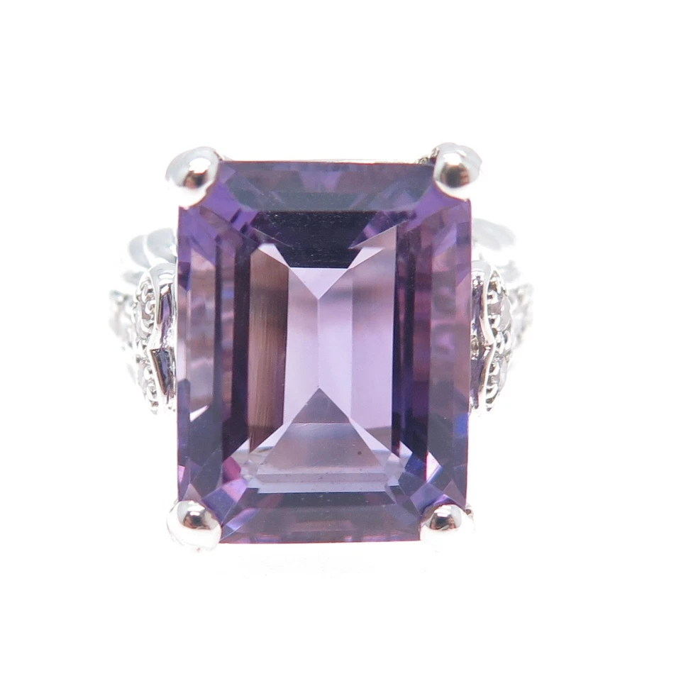 Anillo JUDITH RIPKA 925 Plata de Ley Real Corte Esmeralda Amatista y C Z Talla 6.25 Foto 3 de 4