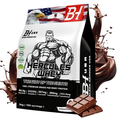 HERCULES Whey Protein 3kg Chocolate |Muscle Growth & Recovery | Black Hammer USA