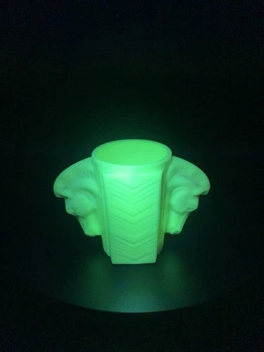 Vtg Art Deco MacBeth-Evans Uranium Milk Glass Shaving Mug Double Horse Head Vase