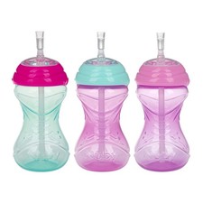 Nuby 3 Piece No-Spill Easy Grip Cup with Flex Straw, Clik It Lock Feature, Girl,