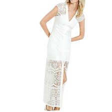 Express Lace Midi Dress Womens Small White Floral Lace V-Neck Cap Sleeve