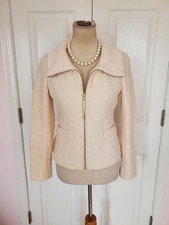 ANN TAYLOR Women's Cream Textured Wool Blend Zip Front Blazer/Jacket Size 6 