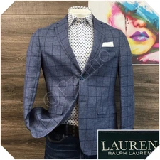 RALPH LAUREN Mens Linen Blazer Sport Coat Casual Jacket Size 38R Blue Suit