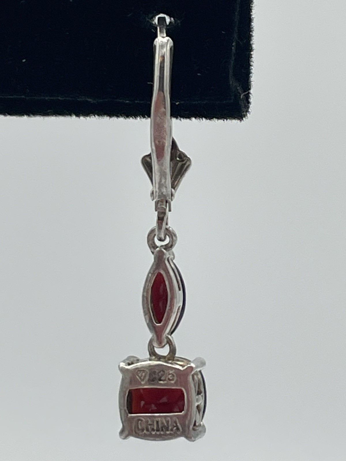Leverback 925 Sterling Silver Simulated Garnet Do… - image 8