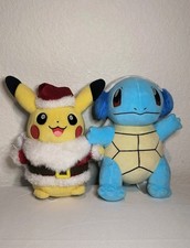 Pok mon Holiday Christmas Plush Lot of 2 Pikachu Pokemon Center  Squirtle 7.5"