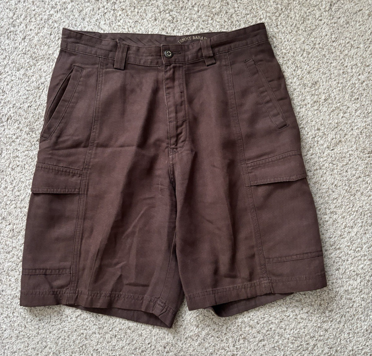 Tommy Bahama Shorts Mens Size 32 Dark Brown Relaxed Cargo Shorts Tencel Blend