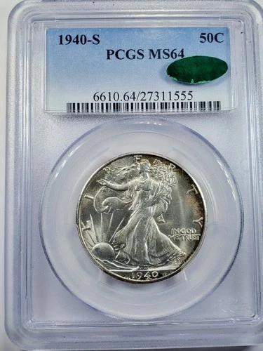 1940 S WALKING LIBERTY SILVER HALF DOLLAR PCGS & CAC MS 64