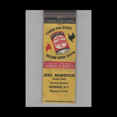 コレクション Vintage Oil Gas Advertising Matchbooks Matchbook Cover Kendall Motor Oil Jess Murdock Shady Rest Windsor