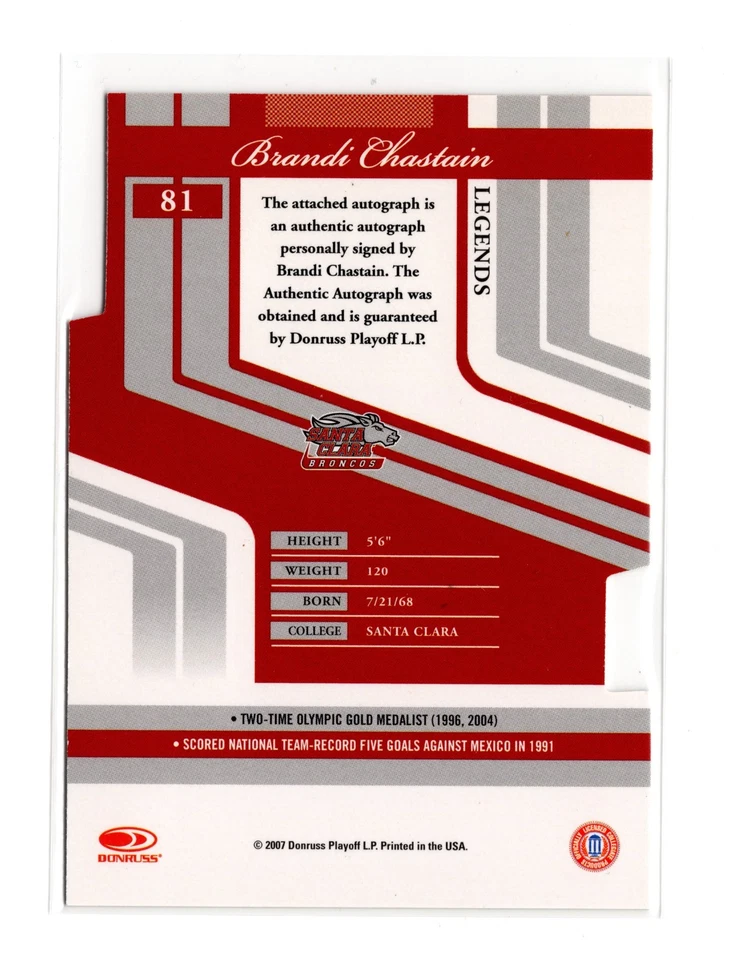 2007 Donruss Elite Extra Edition Status Die-Cut Signatures Brandi Chastain /25 - Image 2 of 2