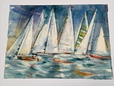 MID CENTURY PAINTING SAILING EXPRESSIONISM LISTED MAURICE SILBER ABSTRACT cubism