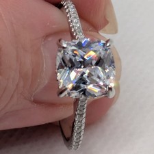 Square 3 Ct. Silver Plated, Cubic Zirconia Engagement Ring, New