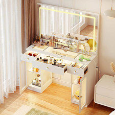 Makeup Vanity With Crystal Knobs Glass Top Vanity Desk Mirror And Lights