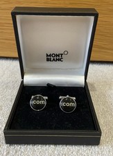Montblanc Men's Cufflinks “.COM” Design Black with White Writing in original box