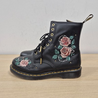 Dr. Martens 1460 Vonda Kette schwarz Leder Blumenmuster Rosenmuster Stiefeletten UK 9
