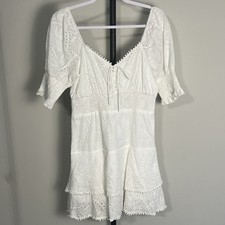Dance & Marvel Eyelet Dress White Tiered Ruffle Fit & Flare Medium